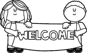 Get ready for the first day of school with these super cute, free printable, back to school coloring pages perfect for toddler, preschool, pre k, kindergarten, first grade, and 2nd grade students. Kids Holding Welcome Sign Coloring Page Wecoloringpage Com School Coloring Pages Back To School Crafts Welcome Home Signs