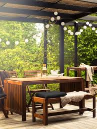 Applaro Bench Outdoor Brown Stained Brown Ikea In 2020 Drop Leaf Table Leaf Table Outdoor Dining Furniture