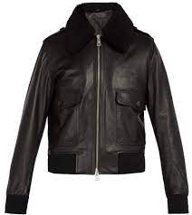 Shearling Collar Leather Bomber Jacket Ami Matchesfashion Us Black Leather Bomber Jacket Best Leather Jackets Leather Jacket Men