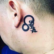 Black tribal aquarius symbol tattoo behind ear aquarius tattoo. Leo Zodiac Sign Tattoo Behind Ear Hairsyle Men