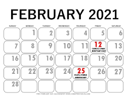According to chinese calendar, 2021 is xin chou year. Free Printable February 2021 Calendar In Pdf 12 Designs