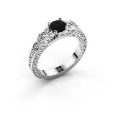 White gold black diamond ring. Vintage White Gold Black Diamonds Engagement Ring Gillian Design Yourself