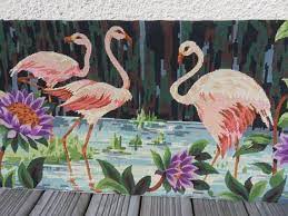 Very Large Canvas Tapestry Flamingo Made In France 112 Centimeters Mid Century 1950 1960 50 S 60 S French Vintage Canvas Tapestry Canevas Tapisserie Vintage