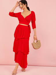 gathered sleeve tie side wrap top and layered hem skirt set check out this gathered sleeve tie side wrap top and layered h hem skirt skirt set gathered sleeves