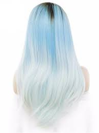 Wig Type Synthetic Lace Front Wig Materials Heat Resistance Silk Hair Length 24 Inch Hair Color Black Root White Ombre Hair Blue Ombre Hair Wild Hair Color