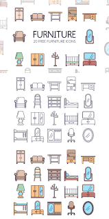 Lamp and table, chair and picture, chest of drawers and wardrobe, double bed and sofa, table and interior. Furniture Free Vector Icon Set Graphicsurf Com Icon Set Vector Icon Set Icon Design