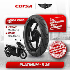 Untuk vario 125 masih memakai profil ban yang lama dengan lebar 80 untuk depan dan 90 untuk belakang serta ring 14. Corsa Platinum R26 Promo Sepasang Ban Motor Vario 150 90 80 14 100 80 14 Tubeless Gratis Jasa Pasang Istyle