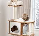 Pefilos 47\" Modern Cat Tree Wooden Cat Tower For Indoor Cats Multi-Level  Cat Condo Of Cat Sky Castle, Beige