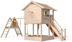 Oskar Spielturm Fridolino Von Isidor Mit Erweitertem Schaukelanbau Mit Xxl Rutsche In Orange Sandkasten Balkon Und Siche Kinder Baumhaus Spielturm Sandkasten