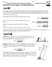 7 answer to mechanical advantage worksheet 7. 3 Mech Adv Simple Machine Name Date Mechanical Advantage Of Simple Machines 10 1 We Use Simple Machines To Make Tasks Easier While The Output Work Of Course Hero