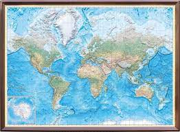Рельефная географическая карта мира 3D рельеф (1,95 х 1,4)