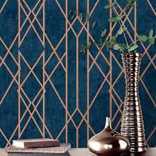 Portfolio Linear Geometric Wallpaper Navy Copper Rasch 215144 Geometric Wallpaper Navy Navy And Copper Geometric Wallpaper