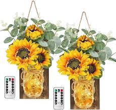 Free shipping on orders over $25 shipped by amazon. Buy Aerwo Sunflower Mason Jar Sconces Wall Decor Set Of 2 Upgraded Hanging Sunflower Wall Decor With Remote Led Fairy Lights Rustic Wall Sconces For Farmhouse Kitchen Decorations Wall Home Decor Online