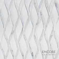 Encore Ceramics Knitted Tide Mosaic Hand Glazed In Milk Gloss With Ribbons In Carrara Marble Sustainably Made In Oregon Texturas
