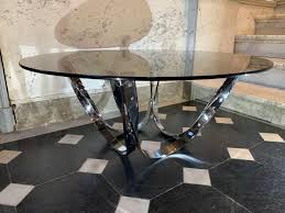 Coffee table in mahogany with curved edge design by edward wormley for dunbar, american, 1940s (retains early metal dunbar tag on bottom). Roger Sprunger For Dunbar Coffee Lounge Table Twisted Chromed Steel 1970s Pi000004186 Cocktail Coffee Tables Arta Plaza Le Site D Annonces D Objets D Art Antiquites Et Design