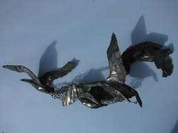 Del Hodges early 80's fabulous metal EAGLES in flight metal wall sculpture  jere