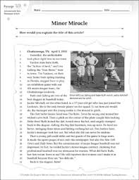 Minor Miracle: Text & Questions | Printable Texts, Skills Sheets