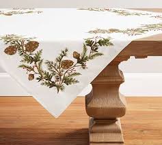 Forest Pinecone Embroidered Cotton Table Throw In 2020 Table Throw Red Dinnerware Set Festive Tables