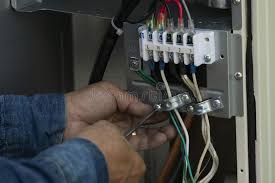 Check the electrical wiring between the panel circuit breaker and the 220volt outlet. Connect The Electrical Wiring Inside The Air Conditioner Cabinet Stock Photo Image Of Cable Electrical 169294456