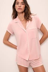 Eberjey Frida Tencel Modal Shortie Short Pj Set Silver Pink / Ivory / XL