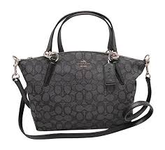 Black And White Bag Outline F27582 Outline Signature Small Kelsey Crossbody Satchel Bag Black Smoke Black Satchel Bags Purses Crossbody Black Coach Purses
