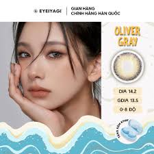 Kính áp tròng EYEIYAGI lens tone xám rêu tây Oliver Gray chất liệu Silicone  Hydrogel cận 3 tháng độ cận 0-8 DIA 14.2mm