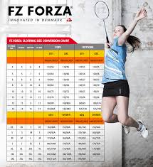 Forza Apparel Size Chart My Badminton Store