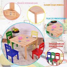 Costway 5 Tlg Kindersitzgruppe Kindertischgruppe Kindertisch Mit 4 Stuhlen Kindermobel Aus Kiefer Holzsitzgruppe Fur Madchen Und Jungen Bunt Savina En 2020 Tema