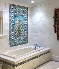 This beautiful handmade piece of tile art features two white horses set against a lush green landscape. Hand Painted Tile Murals Rustica House
