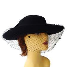 Wide Brim Hat Black With Netting And Big Bow Designer Michael Etsy Wide Brim Hat Wide Brimmed Hats Vintage