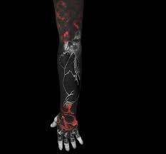 Black And Red Tattoo Sleeve Full Sleeve Guys Inked Black Raven And Red Skull Tattoos Full Sleeve Tattoos Full Hand Tattoo All Black Tattoos