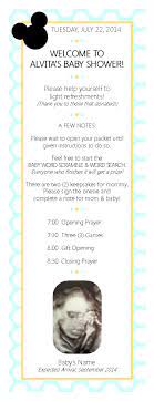 Baby showers celebrating the birth of a baby are a north american tradition but they are becoming more popular in the uk now. Baby Shower Welcome Agenda Card Theme Baby Mickey Baby Shower Program Baby Shower Baby Shower Purple