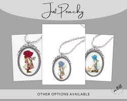 Holly Hobbie Colonial Girl Friends Silver Large Oval Glass Pendant Necklace  Multiple 24 or 32 Inch Chain Retro Matching Pieces