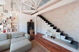Chic Look With Narrow Staircase And Stylish Floor Shelf Stairs In Living Room Staircase Design Modern Stairs