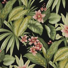 Seamless watercolor floral pattern with green leaves and branches composition on black background. Black Green And Pink Large Tropical Flower Upholstery Fabric Tropical Upholstery Fabric Tropical Flowers Upholstry Fabric