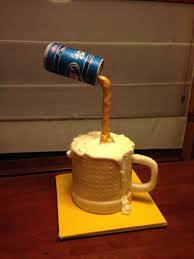 First Gravity Cake Yellow Cake Covered In Fondant Marshmallow Foam Beer Can Made Of Molding Chocolate Lab Gravity Cake Gravity Defying Cake Beer Can Cakes