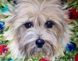 PRINT Cairn Terrier Dog Christmas Wreath Holiday Ornaments Wreath Puppy Art  Oil Painting Home Decor Gift