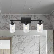 Aipsun 6 lights modern black vanity light up and down black led vanity light fixtures bathroom wall light over mirror 6000k. Bathroom Vanity Light Fixtures 3 Lights Wall Sconce Black With Clear Glass Shade Bonlicht Lighting
