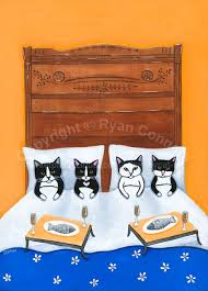 Cats Breakfast In Bed Original Cat Folk Art Painting In 2020 Folk Art Painting Folk Art Art Painting