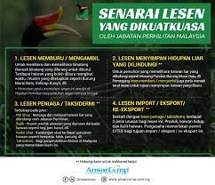 *bidang yang dibenarkan beroperasi di rumah. Senarai Lesen Yang Dikuatkuasa Oleh Perhilitan Ansarcomp Malaysia