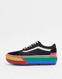 Black And Rainbow Vans Vans Old Skool Stacked Rainbow Sneaker In Multi In 2020 Rainbow Shoes Rainbow Sneakers Vans Old Skool