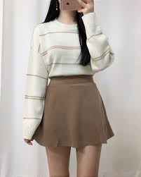 I Really Like How The Stripes On The Jumper Match The Skirt If I Recreated This I Could Use A Different Korean Fashion Korean Fashion Trends Ulzzang Fashion
