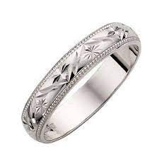 H Samuel 9ct White Gold Ladies Patterned Wedding Ring Wedding Rings Wide Band Wedding Ring Mens Wedding Rings