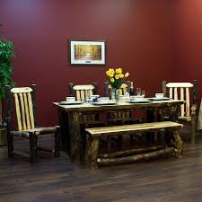 Aspen Log Dining Table Shown In Dark Aspen With Matching Chairs And Bench Rustic Dining Furniture Dining Room Table Cabin Furniture Rustic Dining Furniture