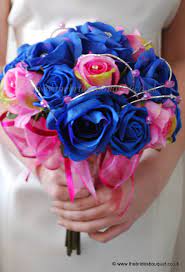 Spring Summer Wedding Flowers Royal Blue And Hot Pink Rose Modern Bridal Posy Pink Wedding Decorations Cheap Wedding Flowers Navy Wedding Flowers