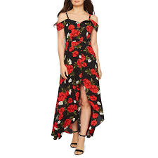 Premier Amour Short Sleeve Cold Shoulder Floral Maxi Dress