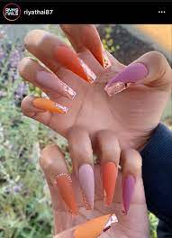 Matte Mauve Yellow Orange And Pink Nails Pink Nails Fun Nails Nails Inspiration