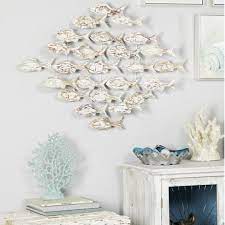 White Iron And Textured Albasia Wood Fish Wall Decor Coastal Wall Decor Outside Wall Decor Fish Wall Decor