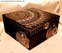 Henna Mendhi Midnight Black Mandala Keepsake Jewelry Box Hand Painted With Gemstones Keepsake Jewelry Jewelry Storage Diy Jewelry Box
