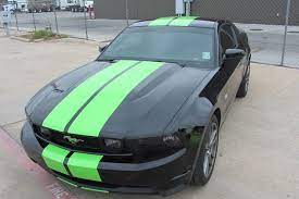 Lime Green Gt500 Style Stripes On A Black 2012 Mustang Gt Switch The Colors Green With Black Stripe Black Mustang 2012 Mustang Gt 2012 Ford Mustang